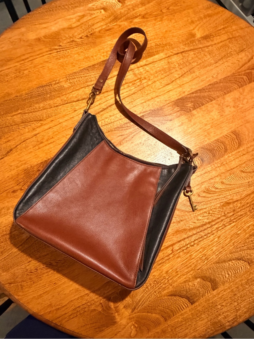 Fossil Two-Tone Leather Shoulder Bag in Brown and Black